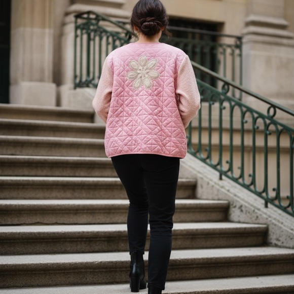 POL Pink quilted zip jacket crochet knit size small NEW - Picture 2 of 5